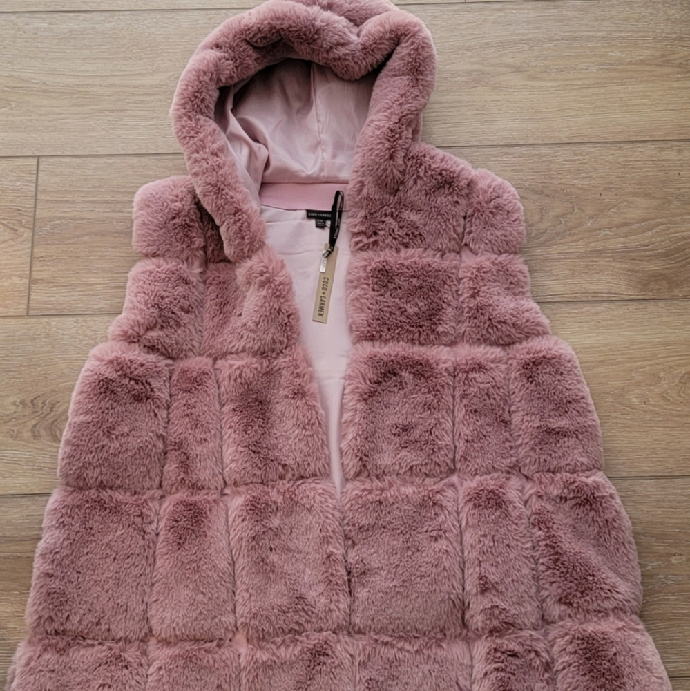 Faux Vegan Furry Vest pink-mink color L/XL
